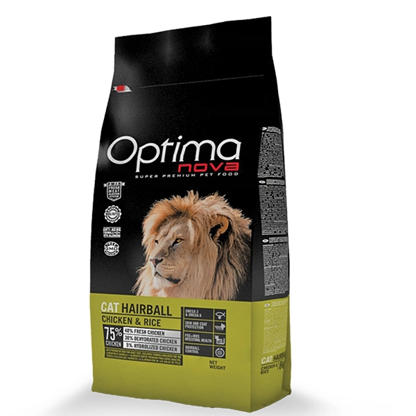 خوراک گربه هیربال اپتیمانوا با طعم مرغ و برنج 8 کیلوگرم